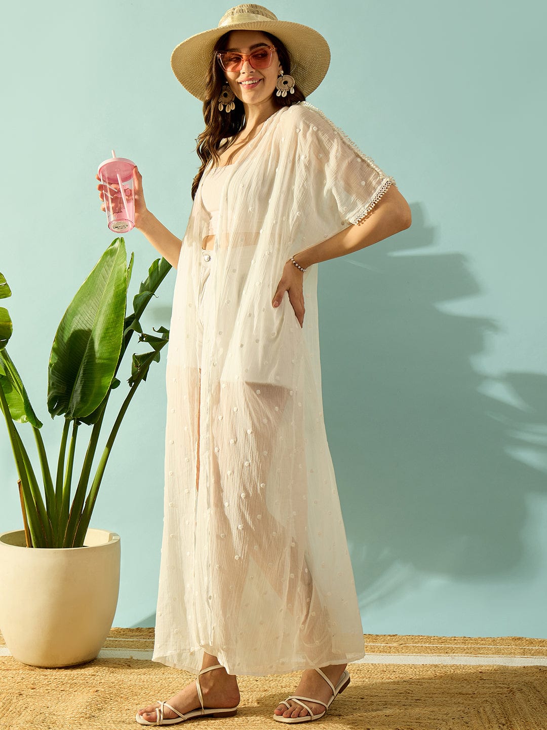 The Kaftan Company Cover-Up White Delicate Elegant Breezy Seaside Coverup