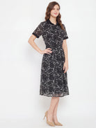 The Kaftan Company Dress Black Lace Print Georgette Shirt Dress