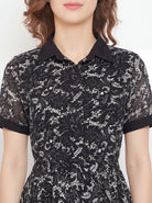 The Kaftan Company Dress Black Lace Print Georgette Shirt Dress