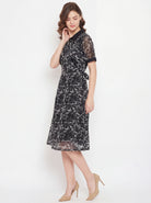 The Kaftan Company Dress Black Lace Print Georgette Shirt Dress