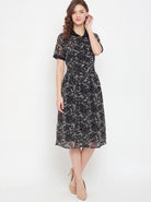 The Kaftan Company Dress Black Lace Print Georgette Shirt Dress