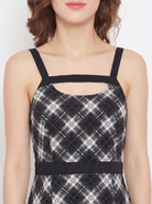 The Kaftan Company Dress Black White Check Print Polyester Crepe Midi Dress
