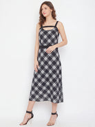 The Kaftan Company Dress Black White Check Print Polyester Crepe Midi Dress