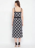 The Kaftan Company Dress Black White Check Print Polyester Crepe Midi Dress