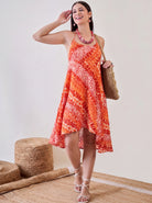 The Kaftan Company Dress Orange Tie Dye High Low Resort Dress