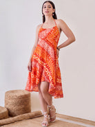 The Kaftan Company Dress Orange Tie Dye High Low Resort Dress