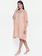 The Kaftan Company Dress Peach Hand Embroidered Georgette Kaftan Dress