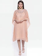 The Kaftan Company Dress Peach Hand Embroidered Georgette Kaftan Dress