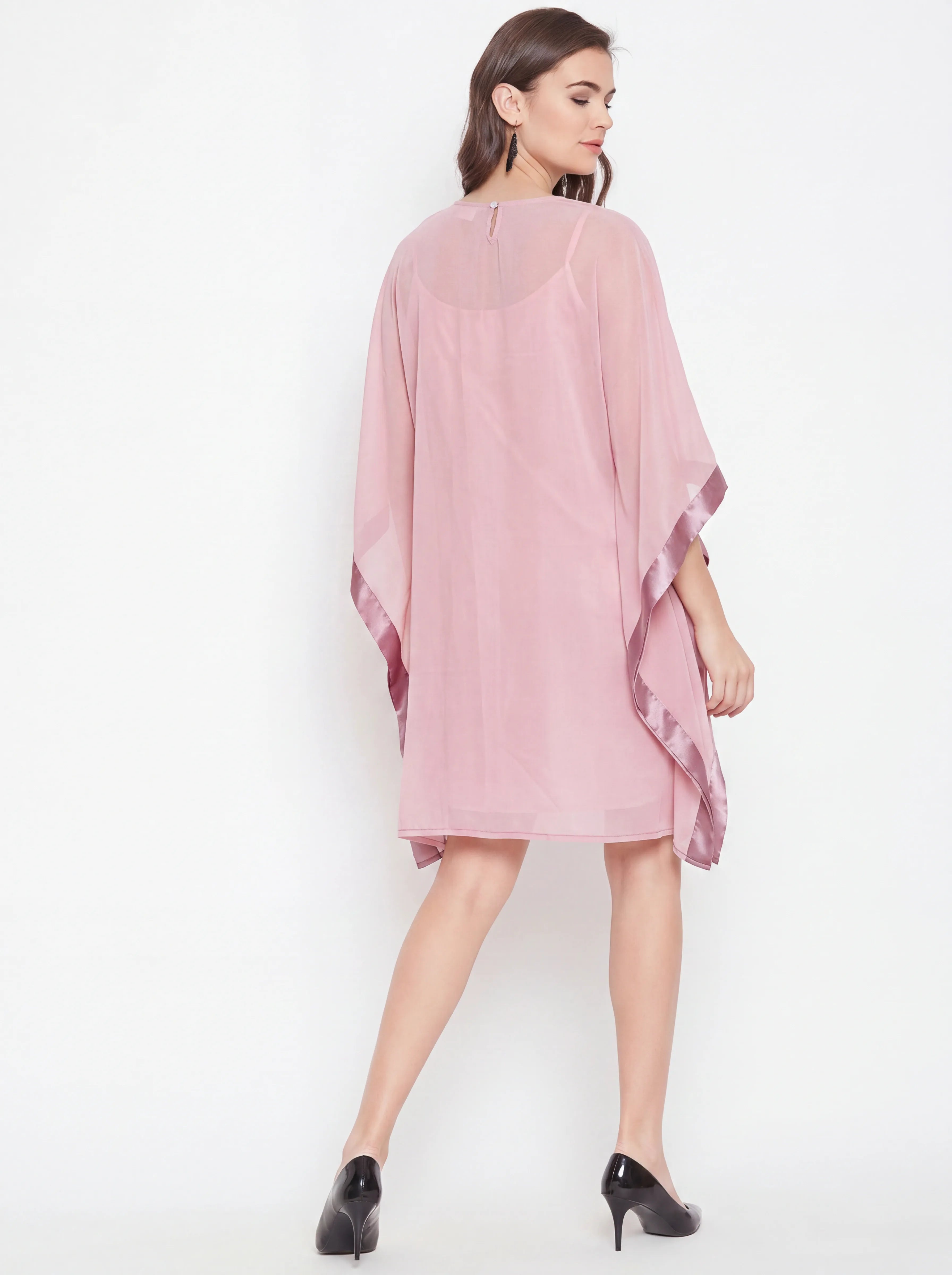 The Kaftan Company Dress Pink Hand Embroidered Georgette Kaftan Dress