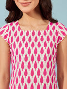 The Kaftan Company Dress Pink Leaf Print Cotton Silk Mini Dress