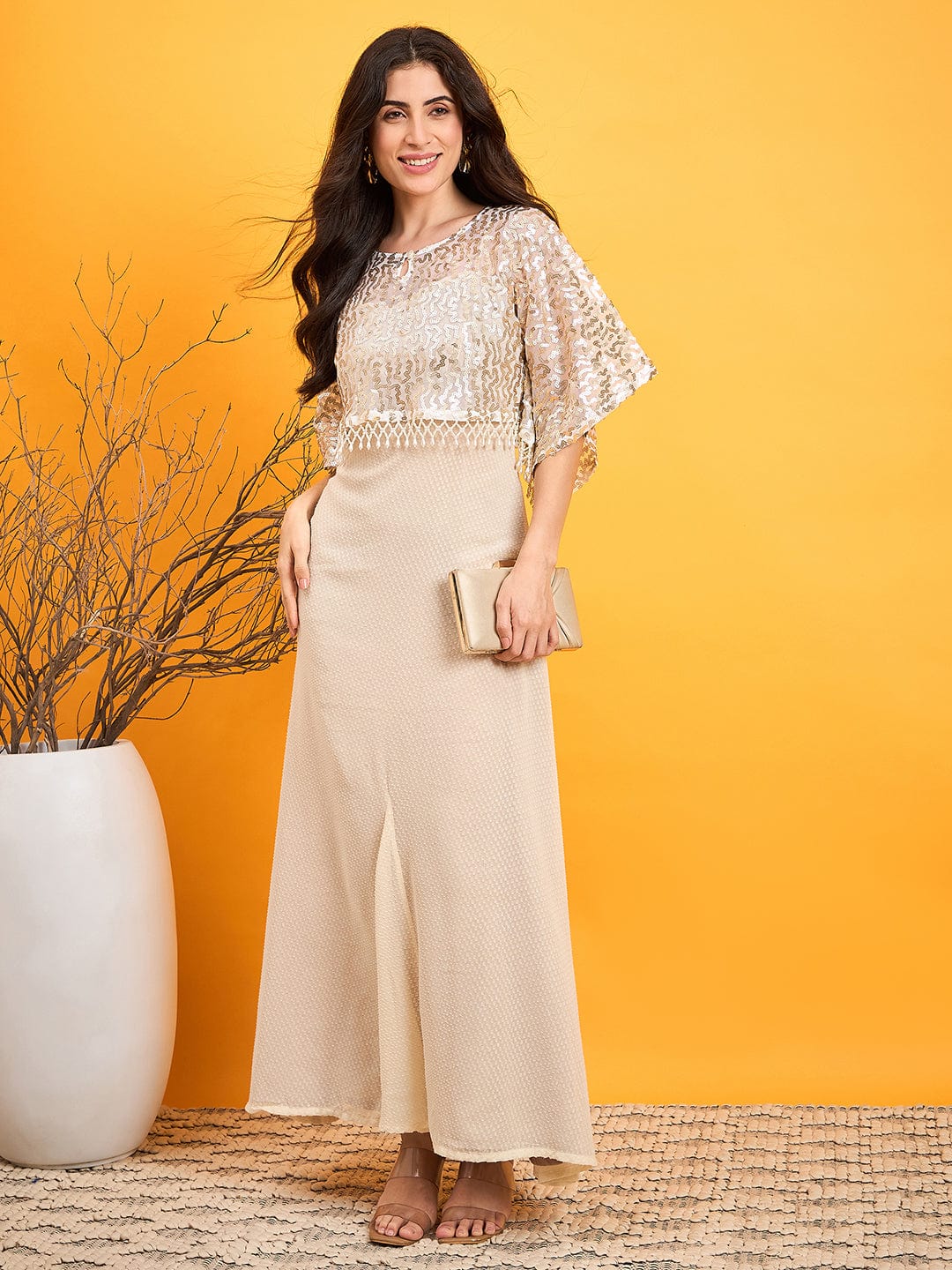 The Kaftan Company Dresses Beige Flashy Sequined Festive Dress