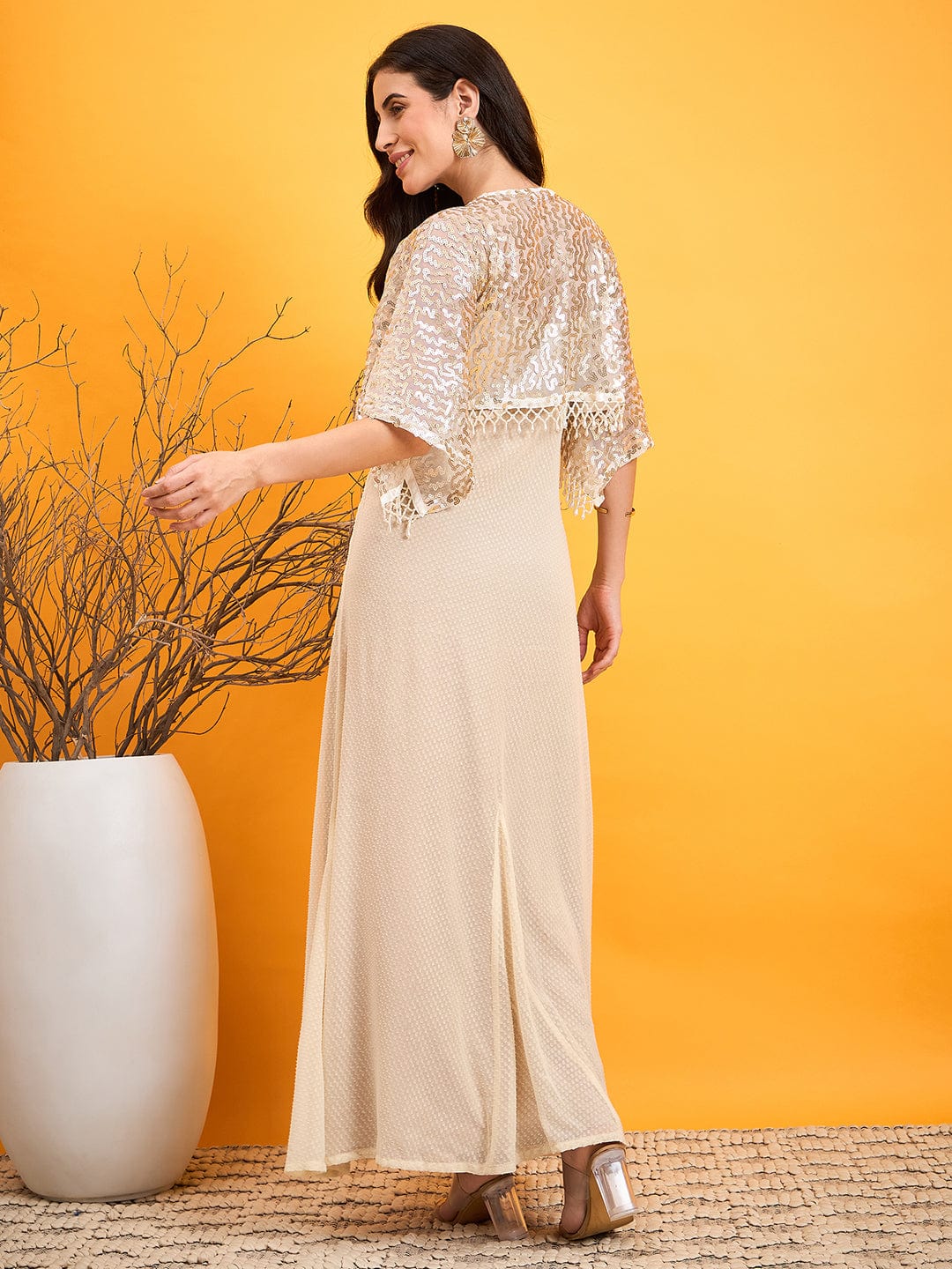The Kaftan Company Dresses Beige Flashy Sequined Festive Dress