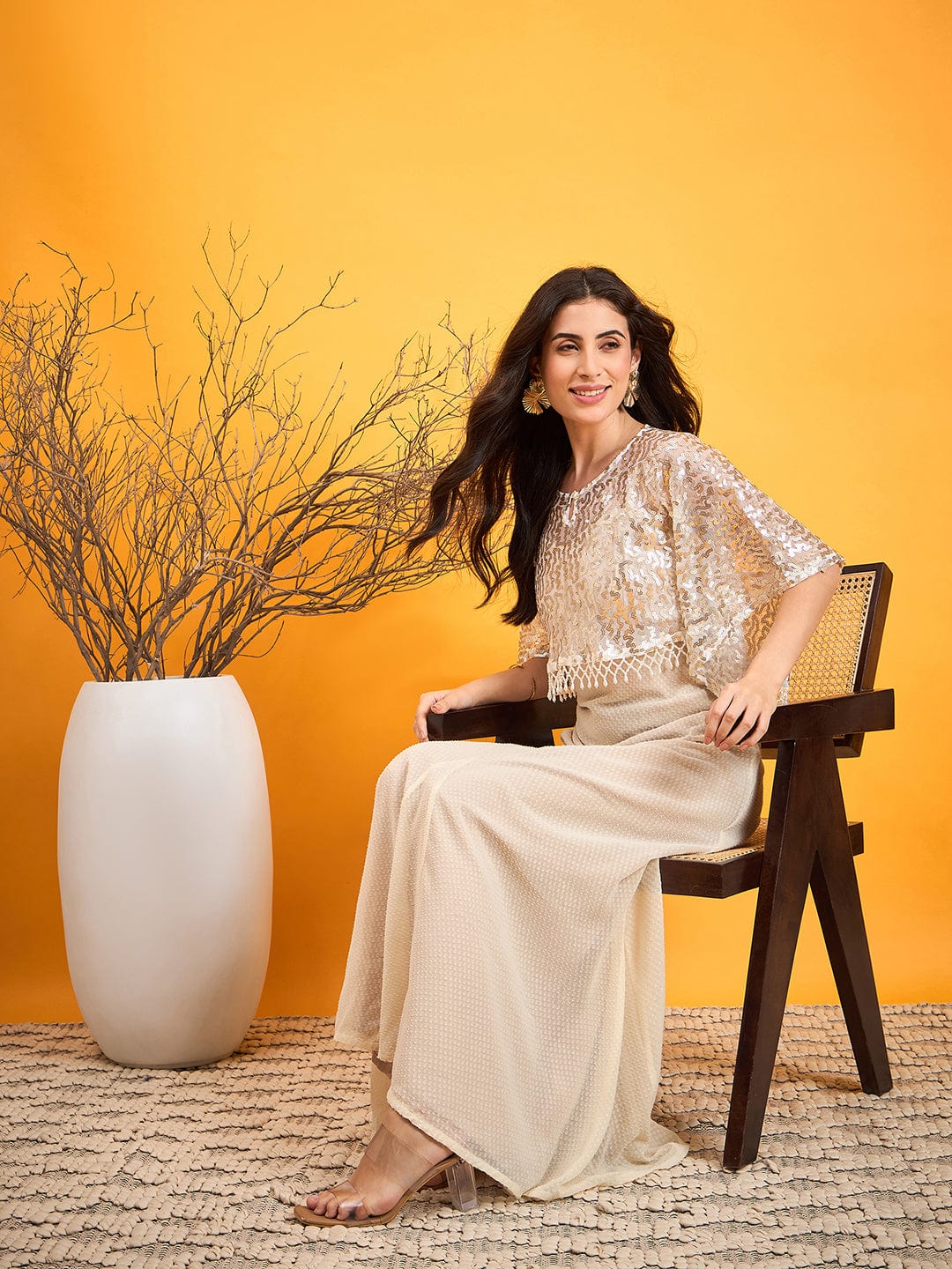 The Kaftan Company Dresses Beige Flashy Sequined Festive Dress