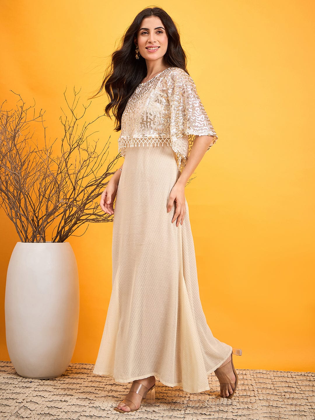 The Kaftan Company Dresses Beige Flashy Sequined Festive Dress