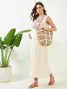 The Kaftan Company Dresses Beige Floral Cotton Maternity and Feeding Dress