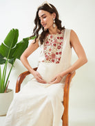 The Kaftan Company Dresses Beige Floral Cotton Maternity and Feeding Dress
