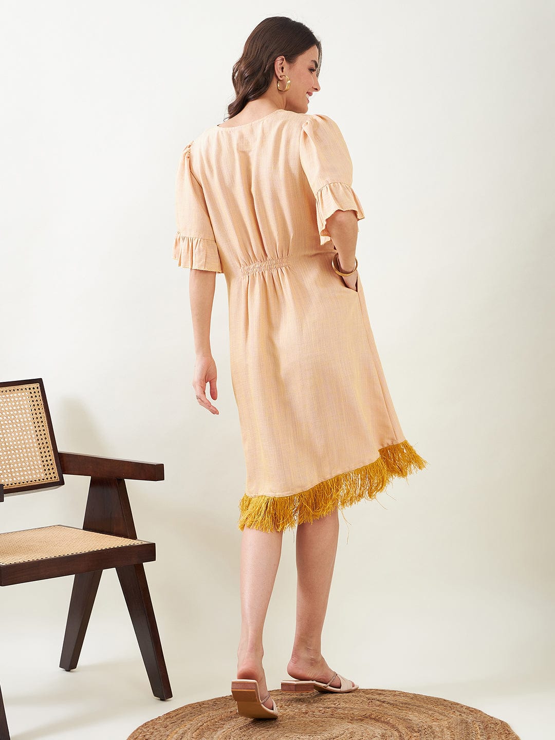 The Kaftan Company Dresses Beige Maternity Dress with Fringes