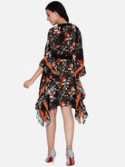 The Kaftan Company Dresses Black and Orange Brushed Floral Kaftan Dress with Belt