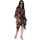 The Kaftan Company Dresses Black and Orange Brushed Floral Kaftan Dress with Belt