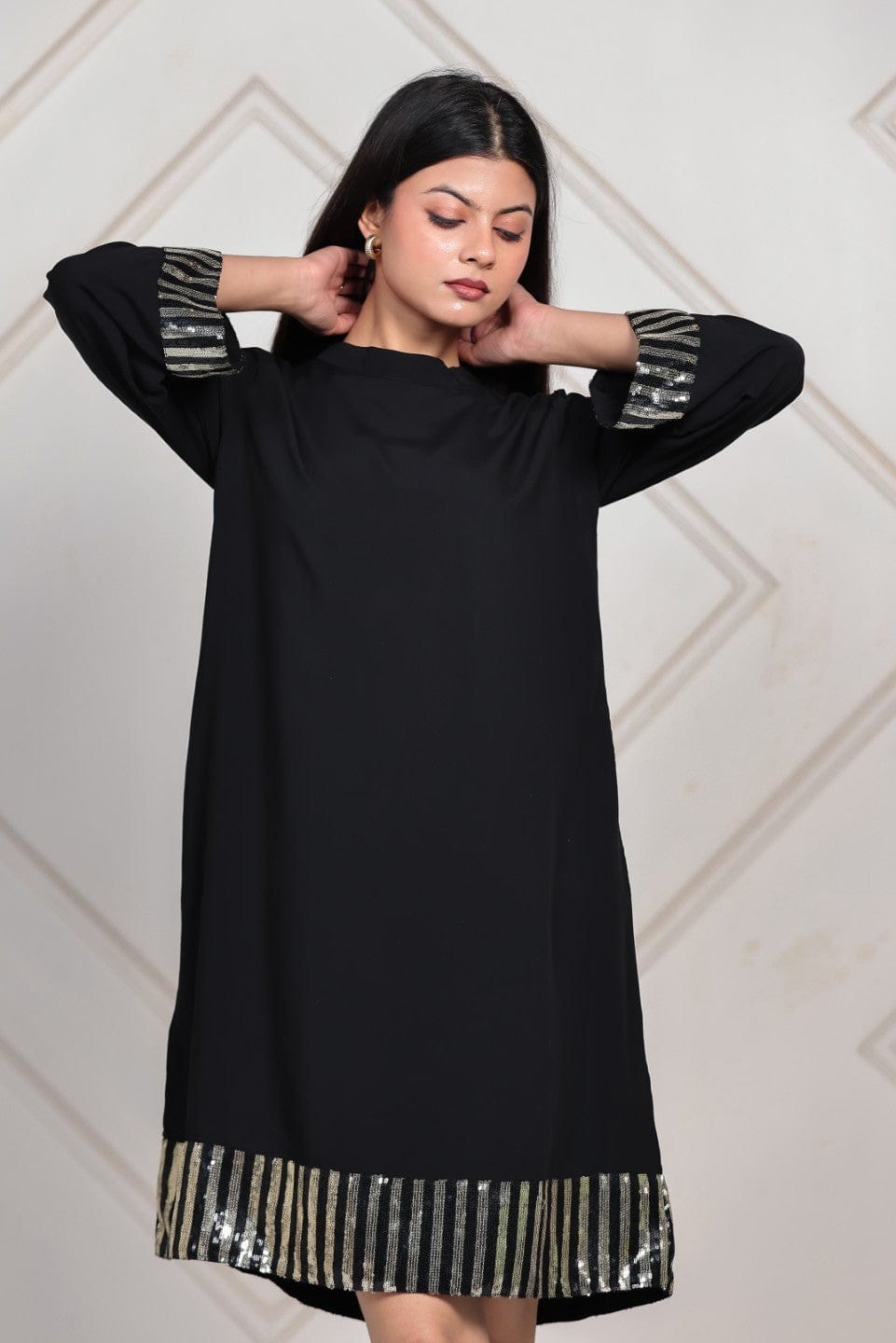 The Kaftan Company Dresses Black Midnight Sequin Trim Dress