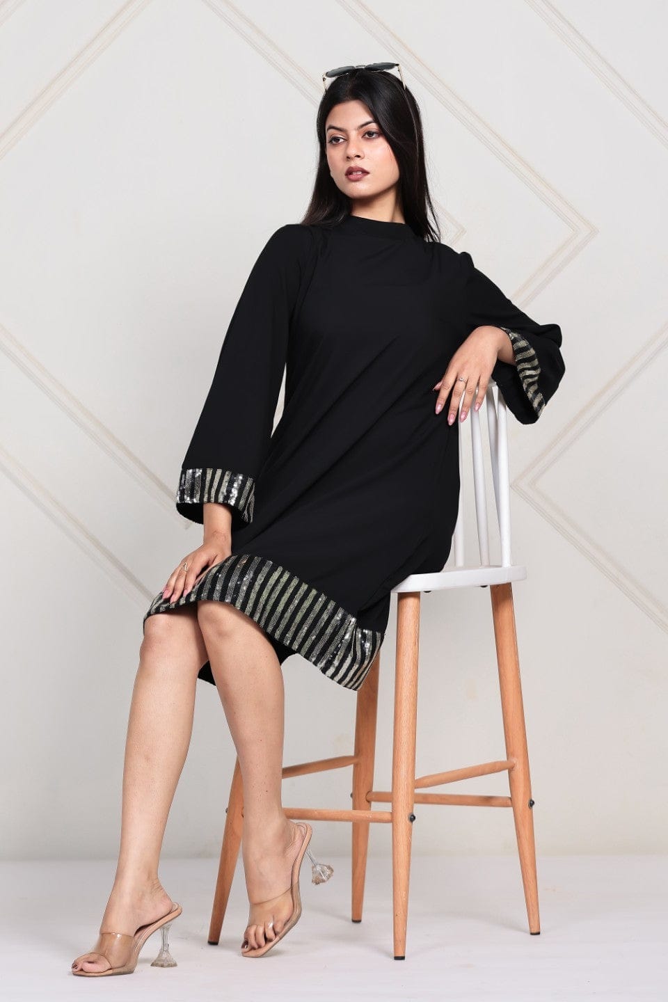 The Kaftan Company Dresses Black Midnight Sequin Trim Dress