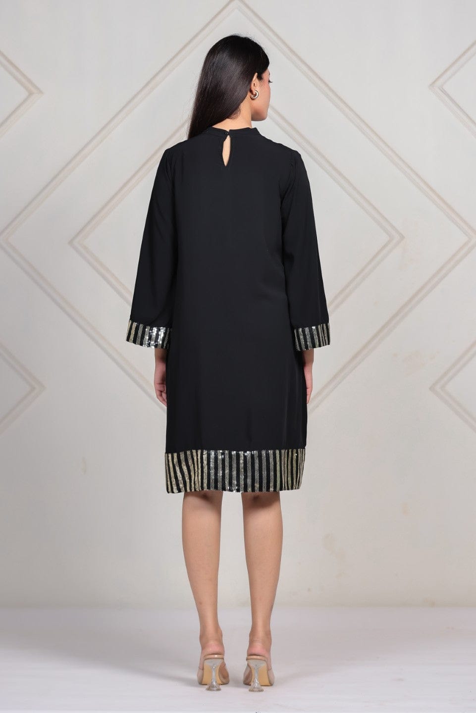 The Kaftan Company Dresses Black Modal Tunic Dress with Sequin Trim