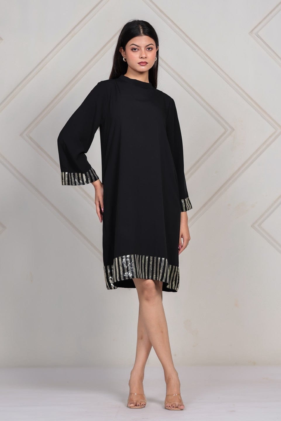 Black Modal Tunic Dress with Sequin Trim 2XL Black Modal Tunic Dress with Sequin Trim 2XL