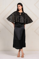 The Kaftan Company Dresses Black Satin & Sequin Capelet Partywear Dress