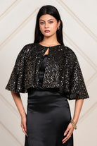 The Kaftan Company Dresses Black Satin & Sequin Capelet Partywear Dress