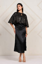 The Kaftan Company Dresses Black Satin & Sequin Capelet Partywear Dress