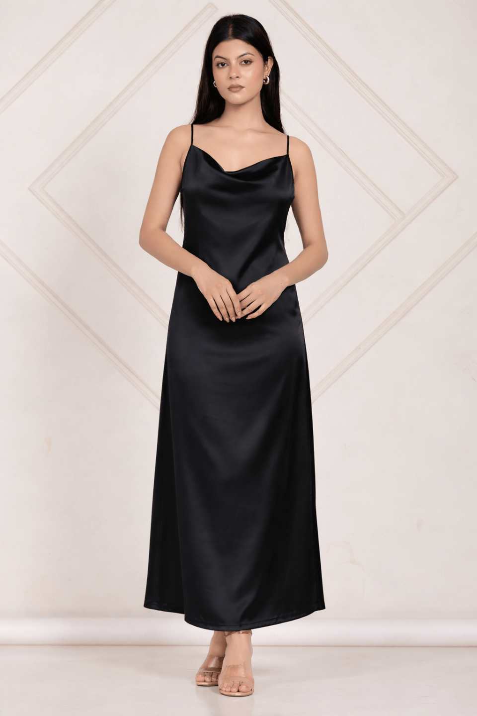 The Kaftan Company Dresses Black Satin & Sequin Capelet Partywear Dress