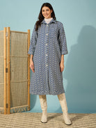 The Kaftan Company Dresses Blue Abstract Printed Woolen Jacket