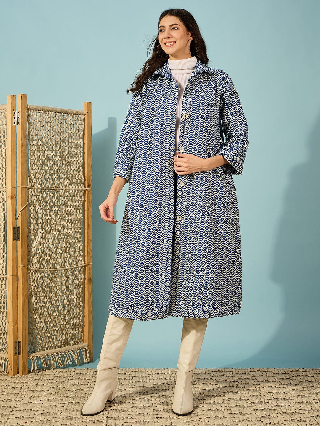 The Kaftan Company Dresses Blue Abstract Printed Woolen Jacket