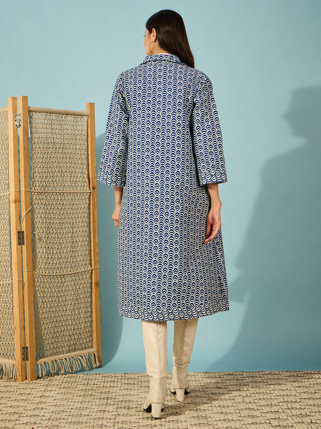 The Kaftan Company Dresses Blue Abstract Printed Woolen Jacket