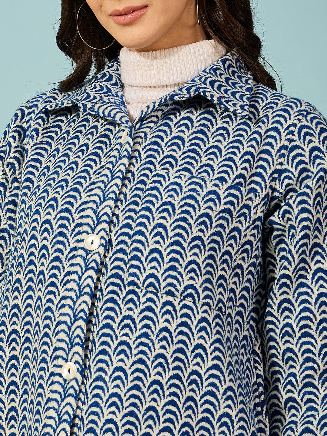 The Kaftan Company Dresses Blue Abstract Printed Woolen Jacket