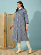 The Kaftan Company Dresses Blue Abstract Printed Woolen Jacket