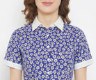 The Kaftan Company Dresses Blue Floral Print Crepe Shirt Dress with Contrast Collar