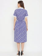 The Kaftan Company Dresses Blue Floral Print Crepe Shirt Dress with Contrast Collar