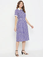 The Kaftan Company Dresses Blue Floral Print Crepe Shirt Dress with Contrast Collar