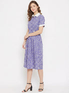 The Kaftan Company Dresses Blue Floral Print Crepe Shirt Dress with Contrast Collar