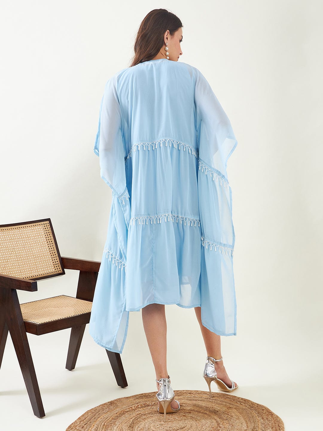 The Kaftan Company Dresses Blue Hand Embroidered Layered Party Dress with Slip