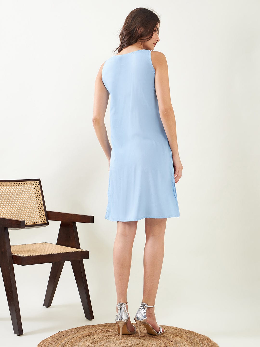 The Kaftan Company Dresses Blue Hand Embroidered Layered Party Dress with Slip