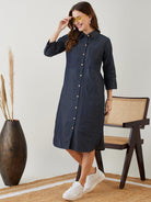 The Kaftan Company Dresses Blue Polka Dot Denim Shirt Dress