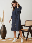 The Kaftan Company Dresses Blue Polka Dot Denim Shirt Dress