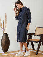 The Kaftan Company Dresses Blue Polka Dot Denim Shirt Dress