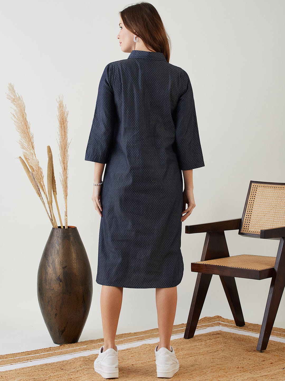 The Kaftan Company Dresses Blue Polka Dot Denim Shirt Dress