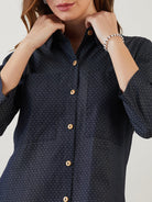 The Kaftan Company Dresses Blue Polka Dot Denim Shirt Dress