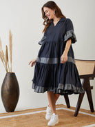 The Kaftan Company Dresses Blue Polka Dot Layered Chic Denim Dress