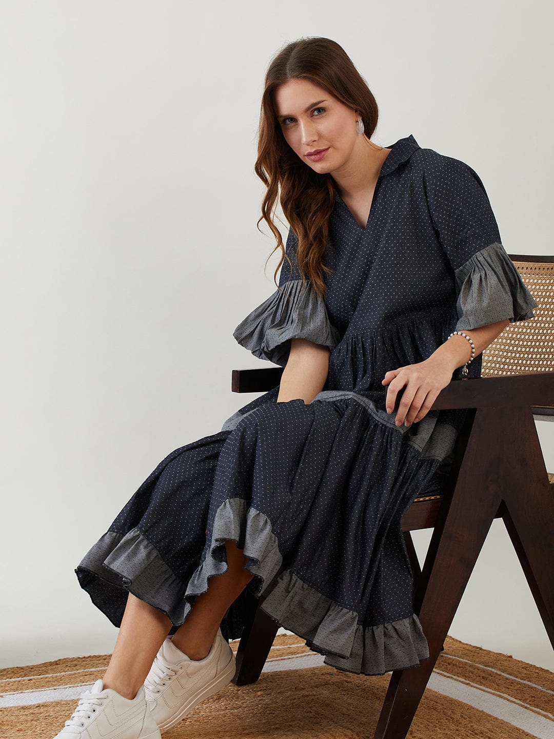 The Kaftan Company Dresses Blue Polka Dot Layered Chic Denim Dress