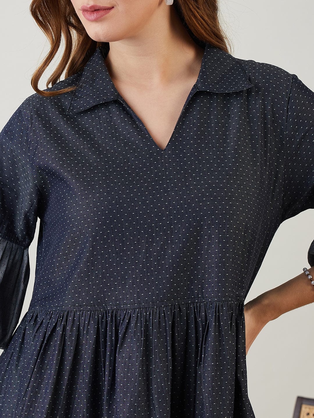 The Kaftan Company Dresses Blue Polka Dot Layered Chic Denim Dress